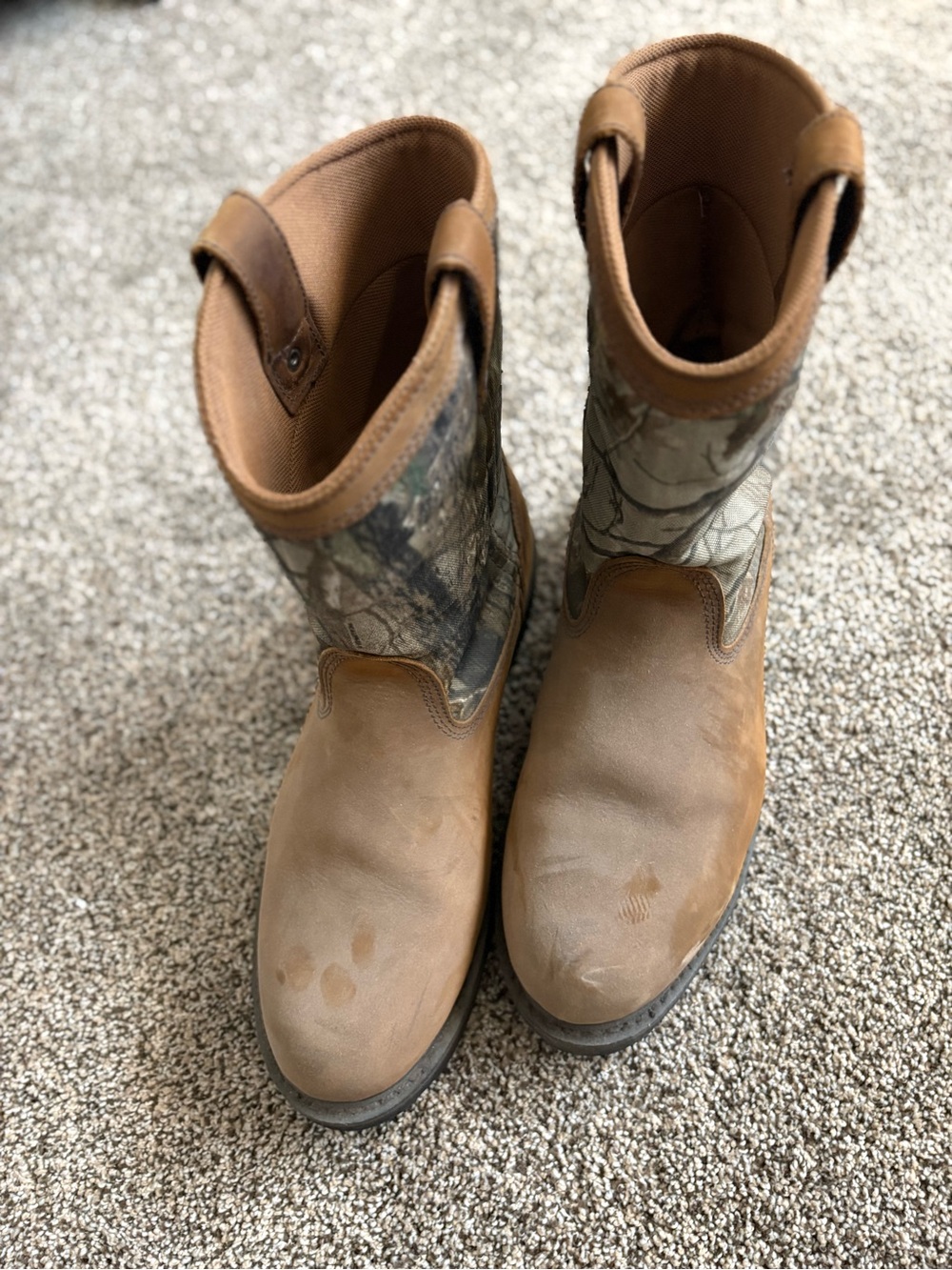 Men's Waterproof Work Boots with Camo Shaft - Brown